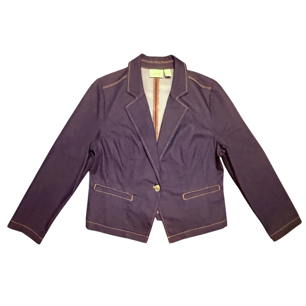 Chico's Denim Blazer with Gold Button Size 2P/Large P